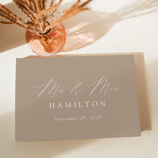 Livre D'or Mariage photo moderne élégant Script Taupe (Créateur téléchargé)