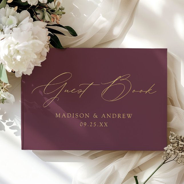 Livre D'or Mariage photo moderne élégant Script violet (Créateur téléchargé)