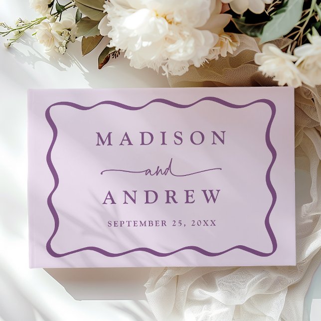 Livre D'or Mariage photo moderne violet à cadre vague (Créateur téléchargé)