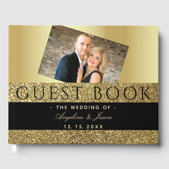 Livre D'or Mariage photo noir et or (Recto)