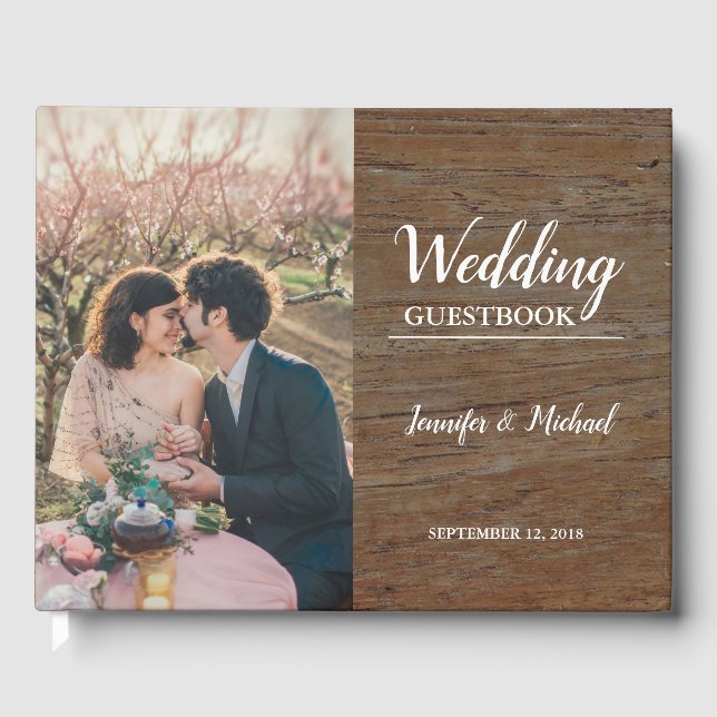 Livre D'or Mariage photo rustique mariée et mariée en bois fo (Recto)