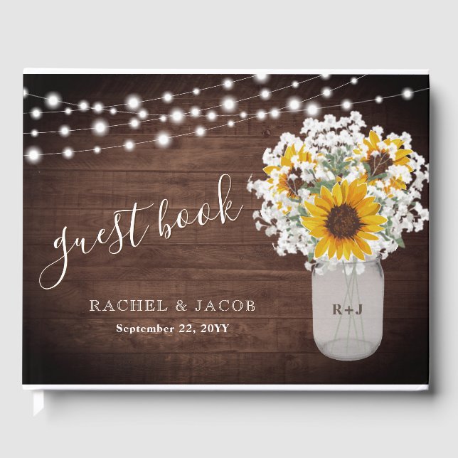 Livre D'or Mariage photo Rustique Sunflowers Baby's Breath Ja (Recto)