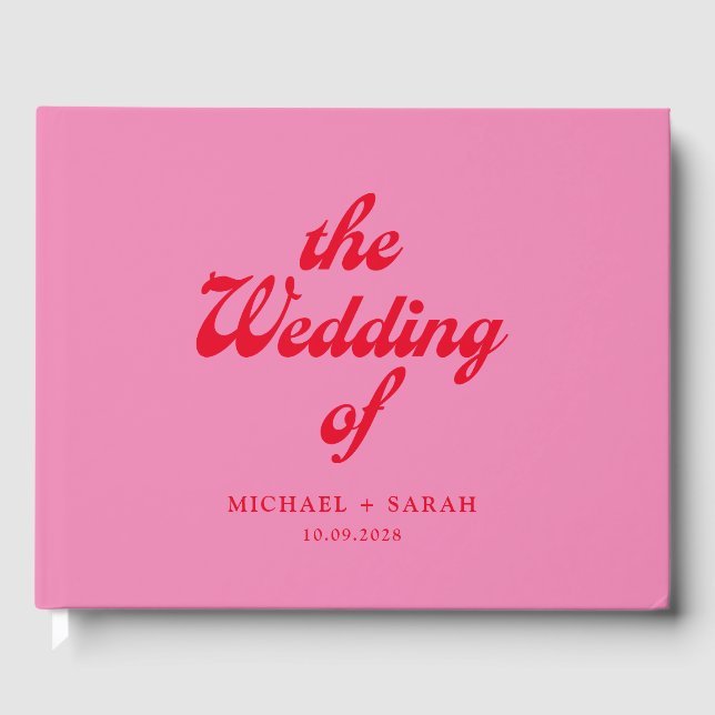 Livre D'or Mariage rétro rouge rose minimal (Recto)
