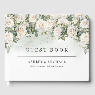 Livre D'or Mariage romantique boho blanc roses et verdure