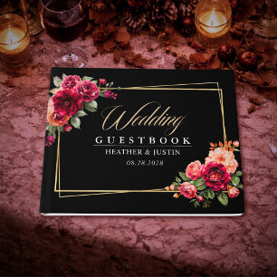 Livre D'or Mariage romantique élégant floral rouge noir d'amb