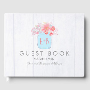 Livre D'or Mariage rose Floral Mason Jar Rustique