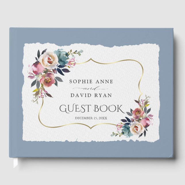 Livre D'or Mariage Rose moderne bleu foncé (Recto)