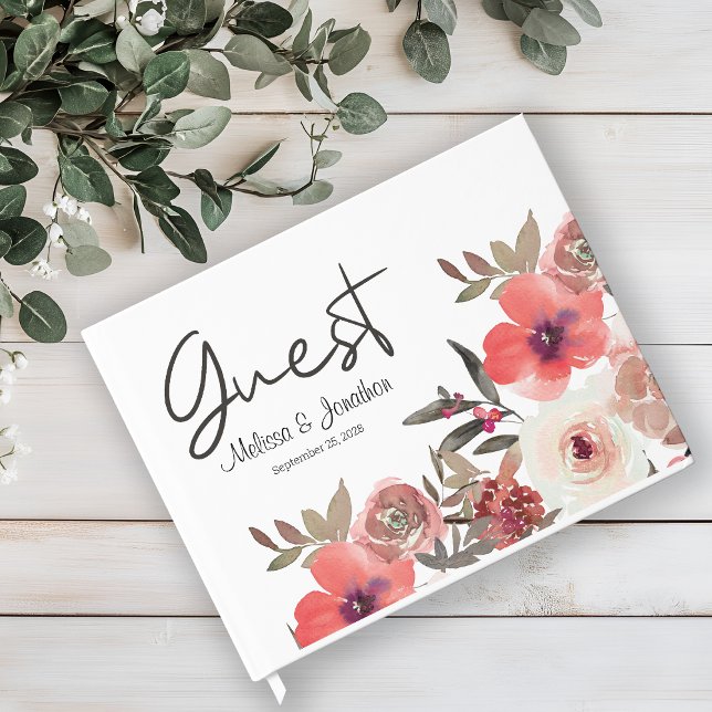 Livre D'or Mariage Rose Red Blush Floral (Créateur téléchargé)