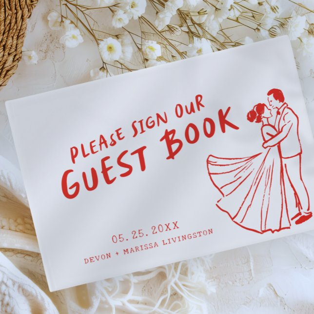 Livre D'or Mariage Rouge Rétro Funky Moderne Amusant (Créateur téléchargé)