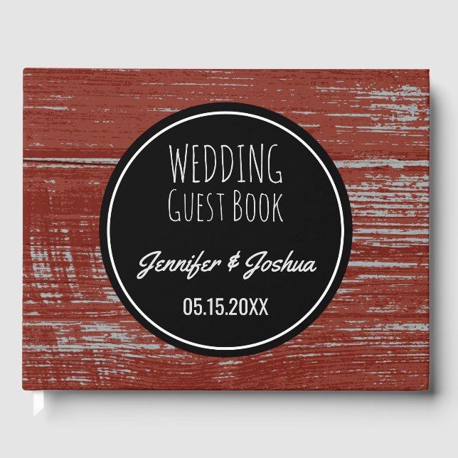 Livre D'or Mariage rustique | Bois à grange rouge (Recto)