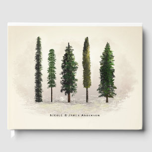 Livre D'or Mariage Rustique Bois Vintage avec Arbres de la Fo