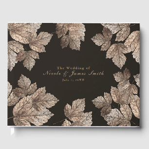 Livre D'or Mariage rustique d'automne Brun foncé et feuilles 