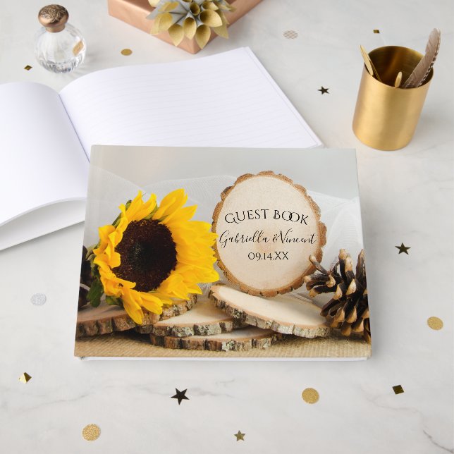 Livre D'or Mariage rustique de tournesol jaune (Recto ouvert)