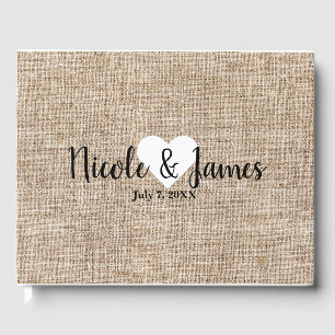 Livre D'or Mariage rustique minimal en toile de jute marron