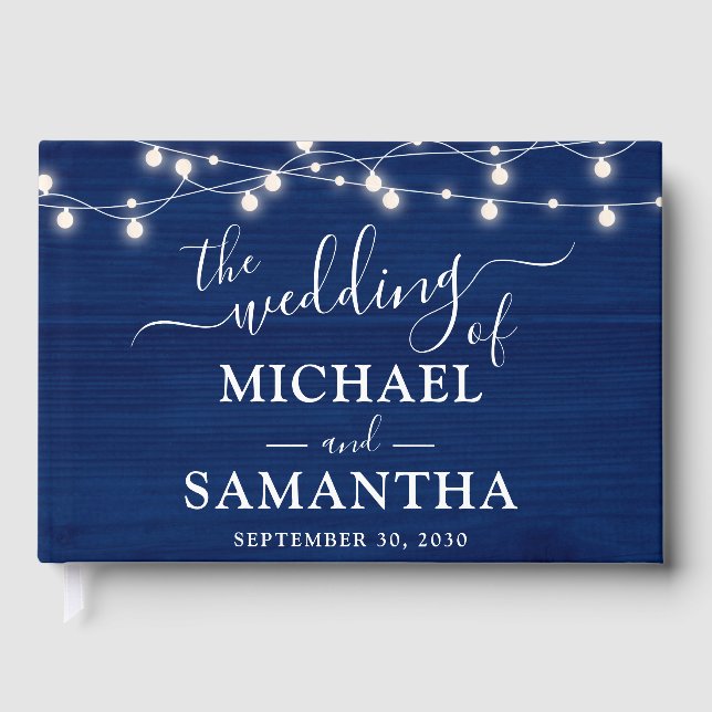 Livre D'or Mariage rustique Simple Elégant Bleu Bois (Recto)