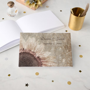 Livre D'or Mariage Rustique Vintage Tournesol Sépia Brun Rose