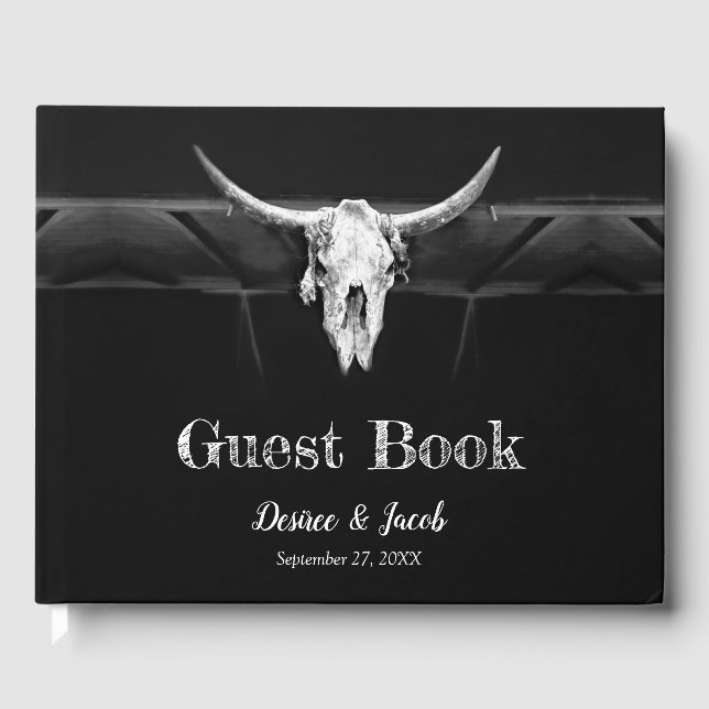 Livre D'or Mariage Rustique Western Noir et Blanc Taureau (Recto)