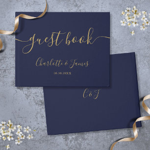 Livre D'or Mariage Signature Script Bleu Nuit Et Or