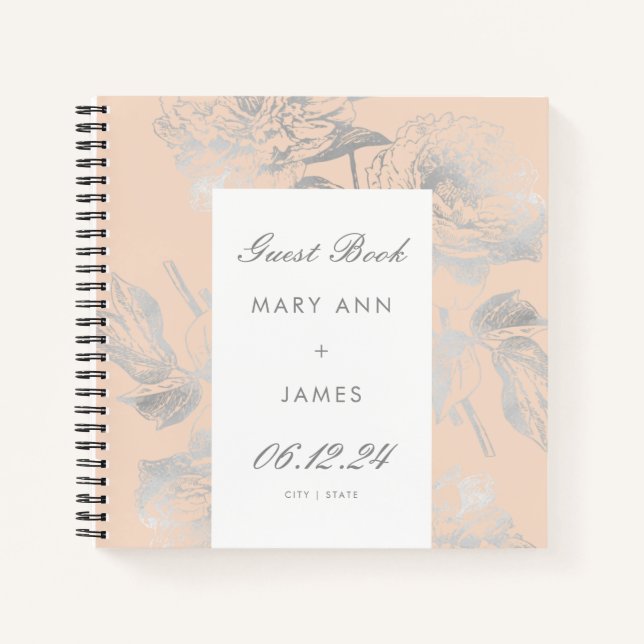 Livre d'or mariage Simple Floral Silver Blush Rose (Devant)