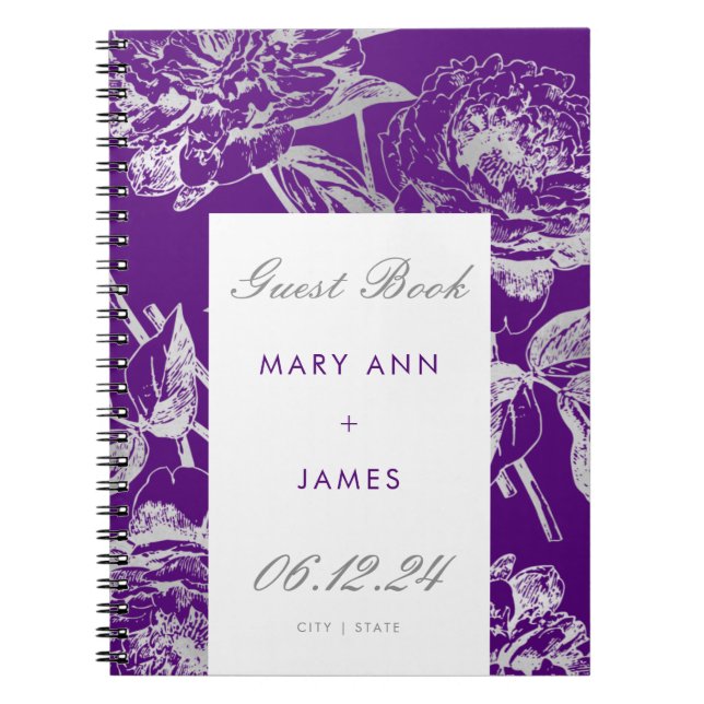 Livre d'or Mariage Simple Floral Silver Purple (Devant)