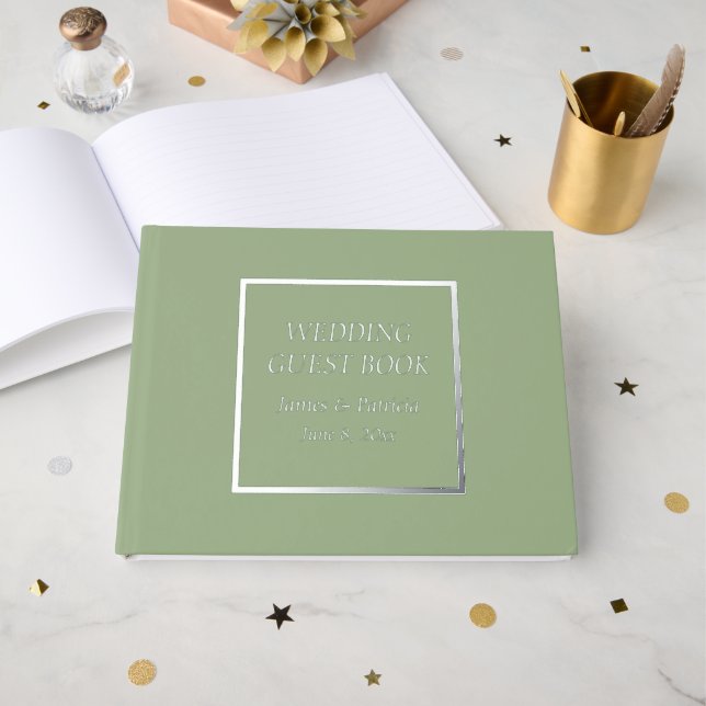 Livre D'or Mariage simple stylisé Sage Green (Recto ouvert)