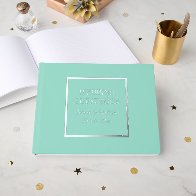 Livre D'or Mariage simple Stylisé Seafoam (Recto ouvert)