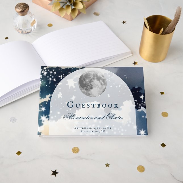 Livre D'or Mariage sous le ciel nocturne lunaire (Recto ouvert)