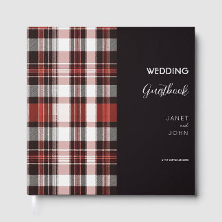 Livre D'or Mariage tatan écossais blanc, noir et rouge