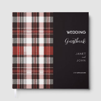 Livre D'or Mariage tatan écossais blanc, noir et rouge
