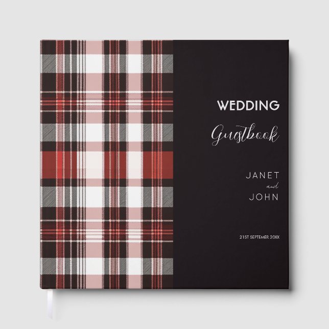 Livre D'or Mariage tatan écossais blanc, noir et rouge (Recto)