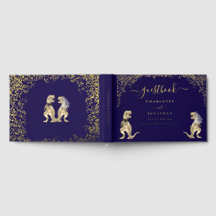 Livre D'or Mariage Thème Dinosaure Personnalisé Bleu Nuit Or