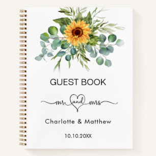 Livre d'or mariage tournesols eucalyptus mr mrs