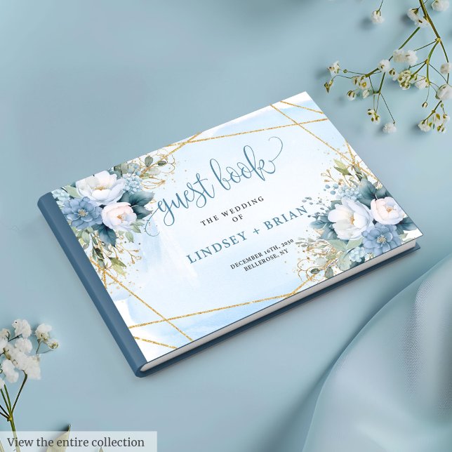 Livre D'or Mariage traditionnel Dusty Blue White Gold Peonies (Traditional Dusty Blue White Gold Peonies Guest Book)