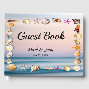Livre D'or Mariage Tropical De Plage De Sable Et De Coquillag