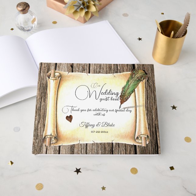 Livre D'or Mariage unique de défilement et de plume (Recto ouvert)