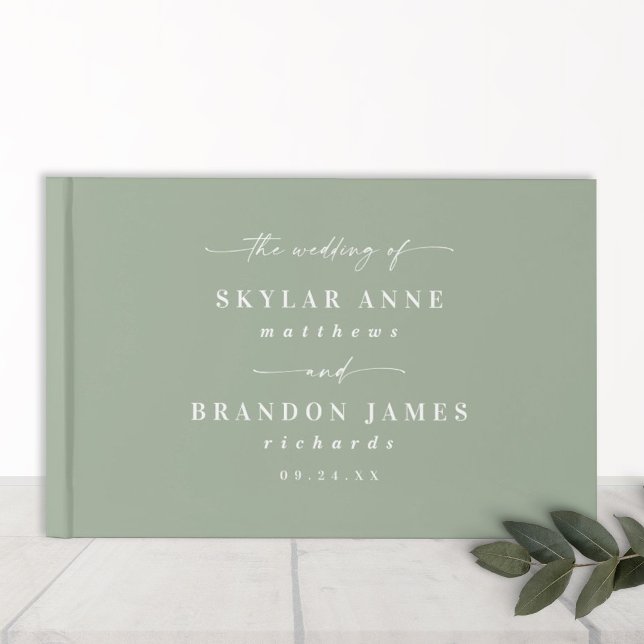 Livre D'or Mariage vert feuille simple couleur solide (Créateur téléchargé)
