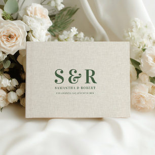 Livre D'or Mariage vert foncé Monogramme Linge beige
