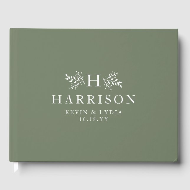 Livre D'or Mariage vert sauge rustique monogramme (Recto)