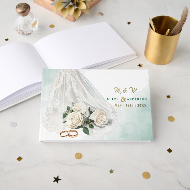 Livre D'or Mariage vert Trenby Bride Veil (Recto ouvert)