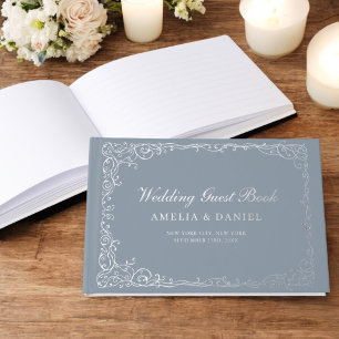 Livre D'or Mariage vintage bleu Dusty Silver Floral