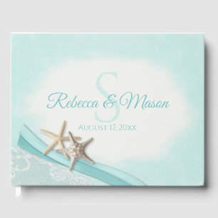 Livre D'or Mariage Vintage Étoile de Mer et Ruban Monogramme