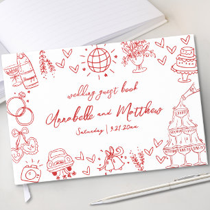 Livre D'or Mariage Whimsical Rouge tiré à la main