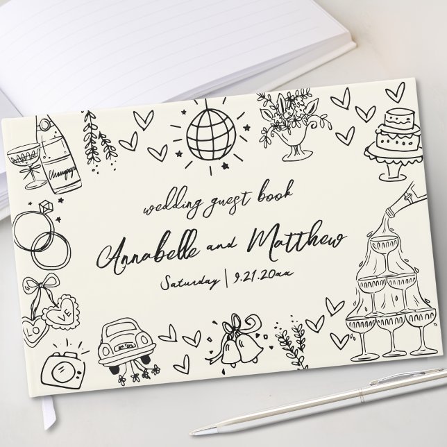 Livre D'or Mariage Whimsical Vintage tiré à la main (Hand Drawn Vintage Whimsical Wedding Guest Book)
