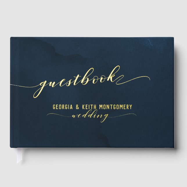 Livre D'or Marine Aquarelle Or Script Mariage élégant (Recto)