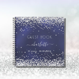 Livre d'or marine bleu argent parties scintillant