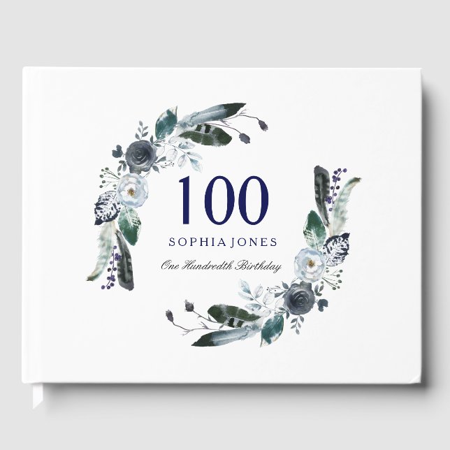 Livre D'or Marine Bleu noir blanc Flore 100e anniversaire (Recto)