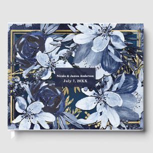 Livre D'or Marine bleu & or Aquarelle moderne Mariage floral