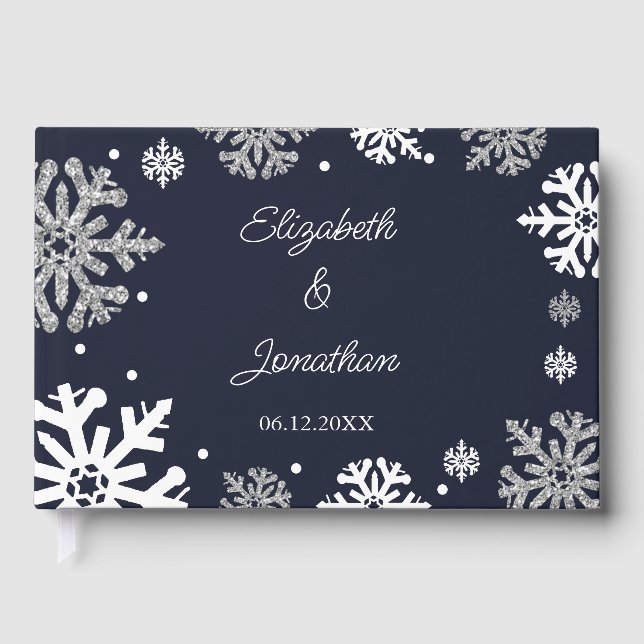 Livre D'or Marine Blue Snowflakes Mariage d'hiver (Recto)