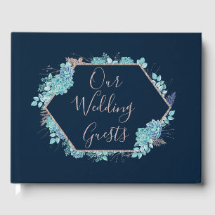 Livre D'or Marine Blue Succulents & Rose Gold Mariage Monogra