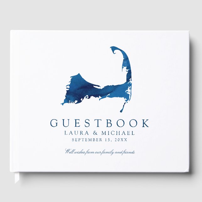 Livre D'or Marine Blue Watercolor Cape Cod Map Mariage (Recto)